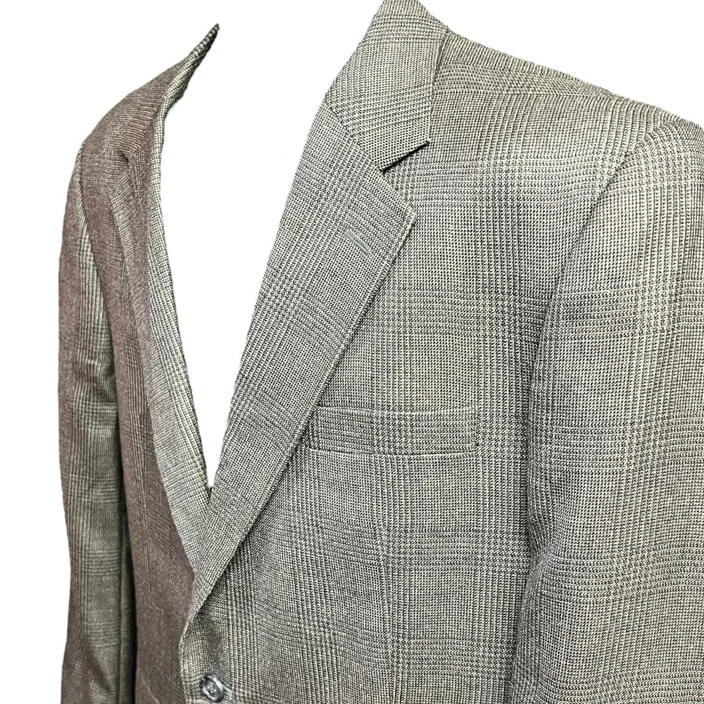 Jos. A. Bank Blazer Mens 43 Reg Grey Silk Wool Glen Plaid Executive 2-Button New